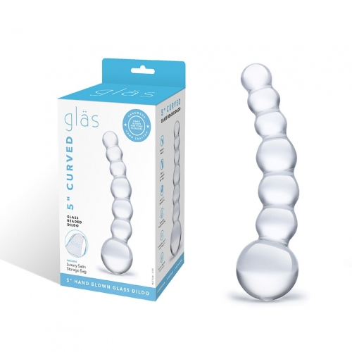 Glass 5" Curved Beaded Dildo